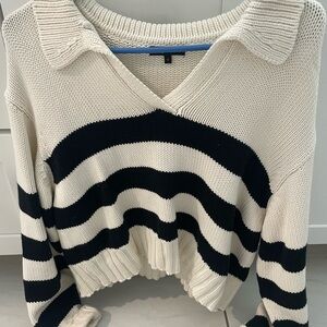 Quince Organic Cotton, Cropped Striped Polo Sweater